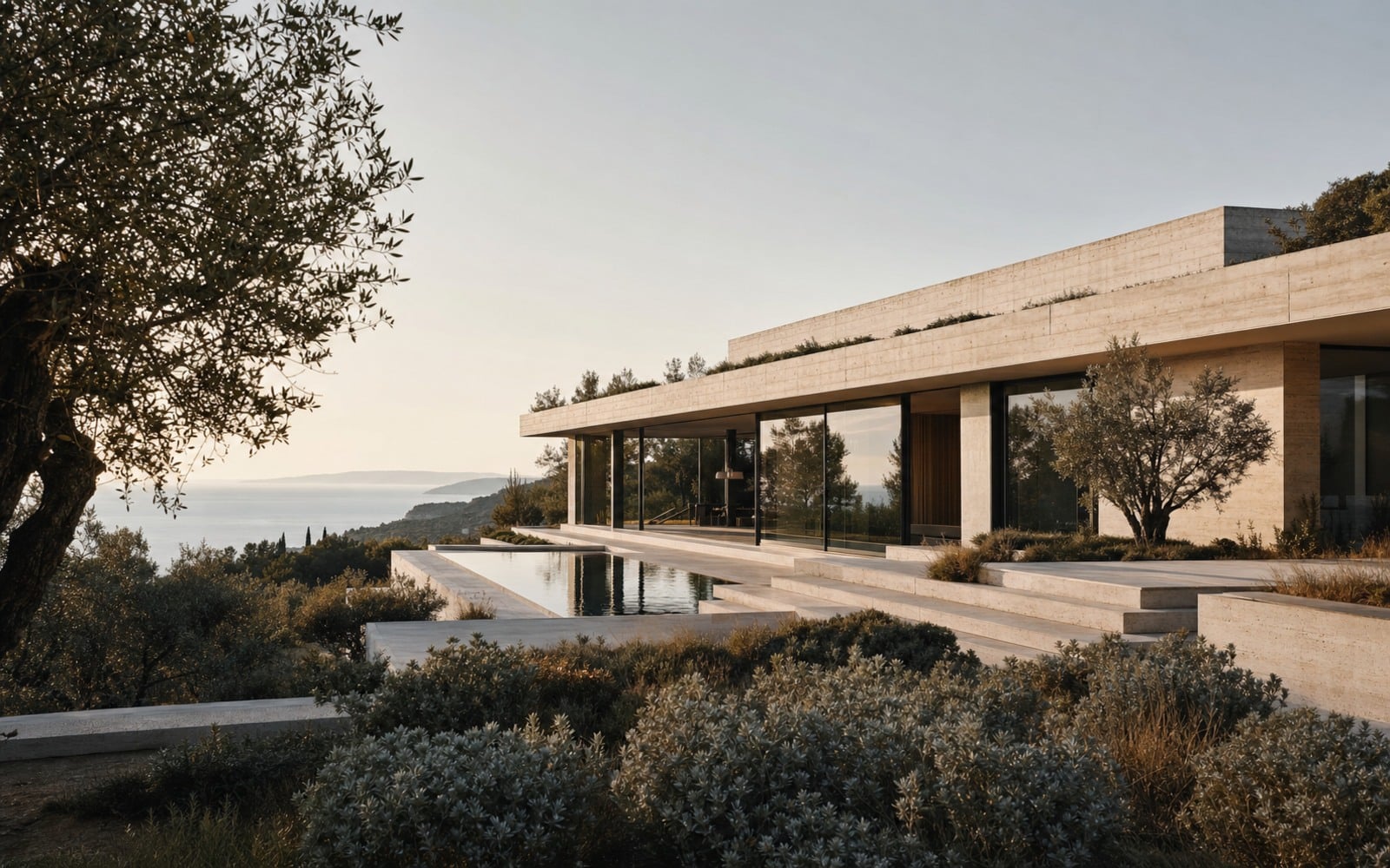 Morrow House, a limestone residence overlooking the Mediterranean